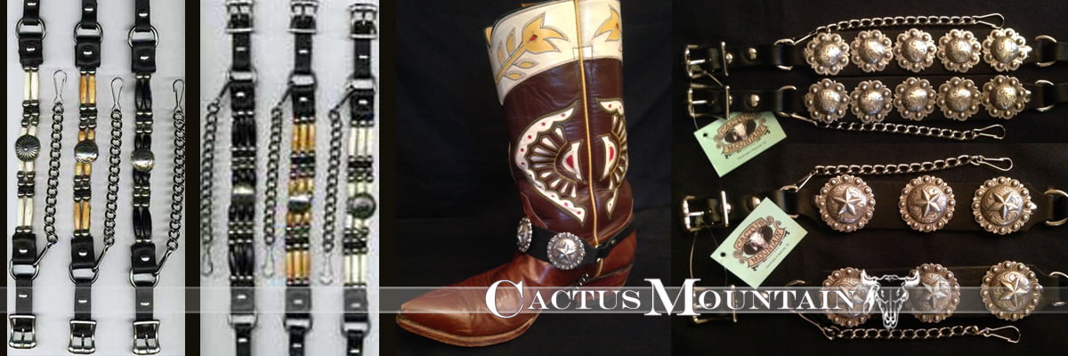 Our leather bootstraps are beaded, decorated with ornate conchos and hand crafted