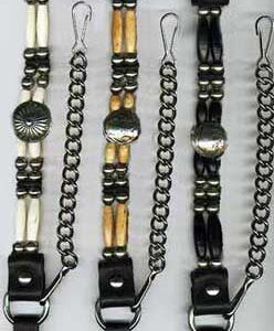 2 Strand Leather Bootstraps Beaded with Conchos & Chain Clips