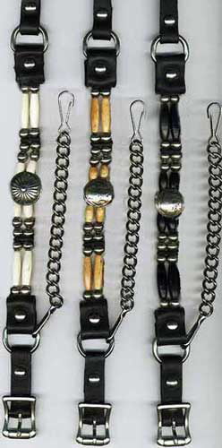 2 Strand Leather Bootstraps Beaded with Conchos & Chain Clips