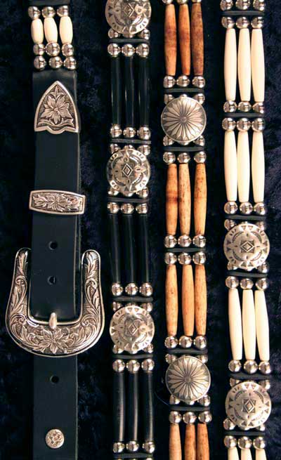 3 Strand Beaded Belts with Conchos, Cow Bone & Buffalo Horn Beads