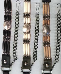 3 Strand Leather Bootstraps Beaded with Conchos & Chain Clips