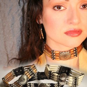 4 Strand Beaded Unique Conchos Chokers with Bone or Horn Beads