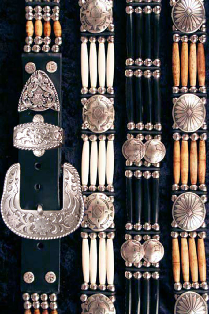 4 Strand Beaded Belts with Conchos, Cow Bone & Buffalo Horn Beads