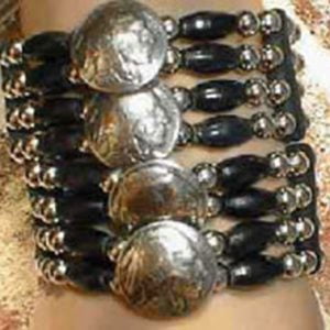 8 Strand Beaded Concho Bracelet with Bone or Horn Beads