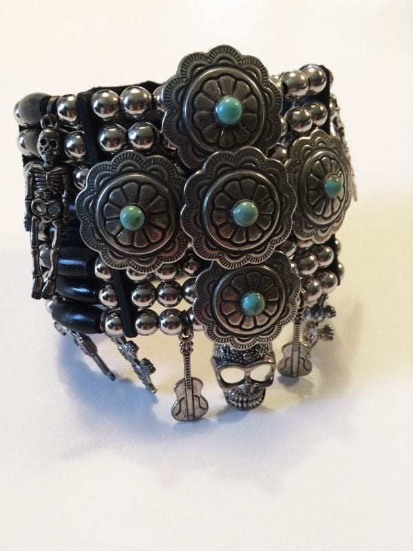 8 Strand Beaded Charmed Concho Bracelet with Bone or Horn Beads
