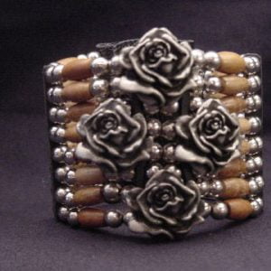 Strand Beaded Rose Concho Bracelet with Bone or Horn Beads