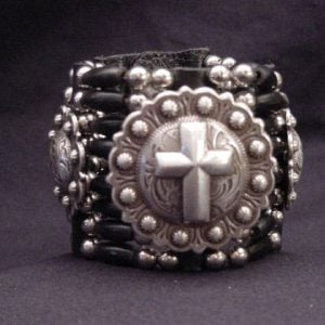 8 Strand Beaded Templar Concho Bracelet with Bone or Horn Beads