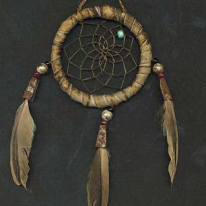 Antique American Indian dreamcatchers made of deerskin leather