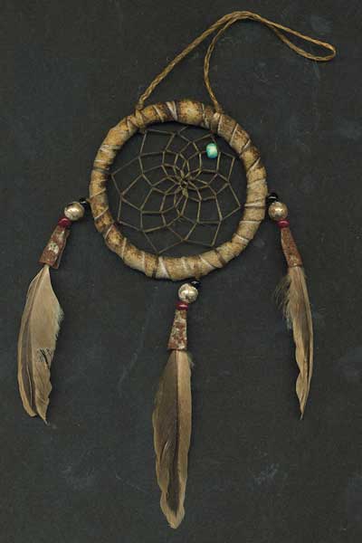 Antique American Indian dreamcatchers made of deerskin leather