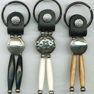 Beaded & Concho Key Chain Leather, Bone or, Horn Beads & Conchos