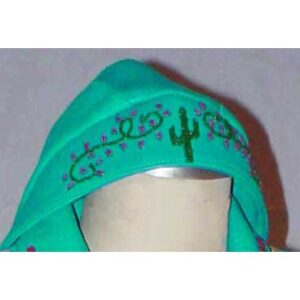 Cactus and Flowers Beaded Ladies Turquoise Leather Skull Cap