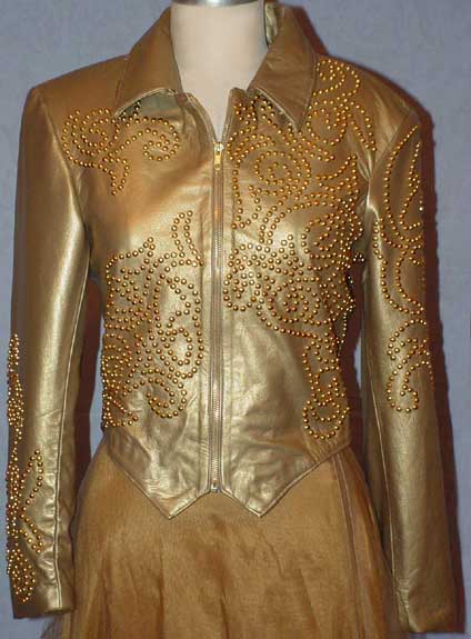 Champagne 24 - Beaded Zip Front Waist Studs Ladies Leather Jacket