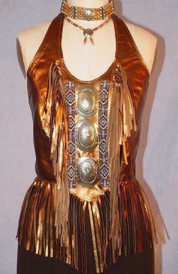 Come and Get Me Copper Women's Large Concho Leather Halter Top