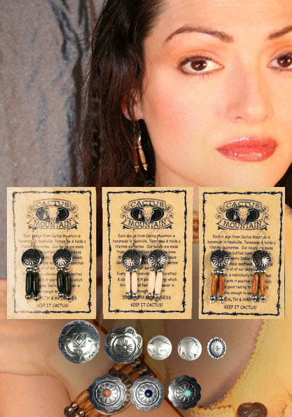 Concho & Pipe Bead Earrings Buffalo, Indian nickels or, Rio Conchos