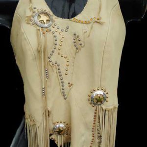 Earth Tone with Star Conchos Fringed Women's Leather Halter Top