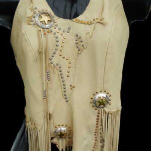 Earth Tone with Star Conchos Fringed Women's Leather Halter Top