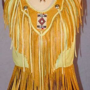 Earth Tones Women's Deerskin Fringed & Beaded Leather Halter Top