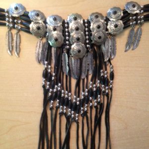 Flyte Fringed Choker with Conchos, Feathers, Bone or, Horn Pipe Beads