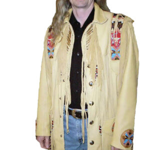 Hawk Dream Men's Beaded & Fringed Leather Jacket Custom Tailored - Front