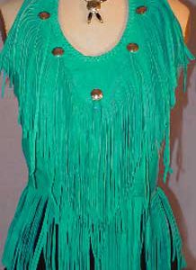 In the Key of Sea Turquoise Fringed Leather and Concho Halter Top