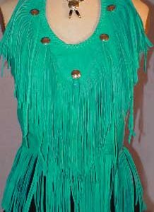 In the Key of Sea Turquoise Fringed Leather and Concho Halter Top