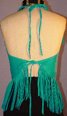 In the Key of Sea Turquoise Fringed Leather and Concho Halter Top - Back