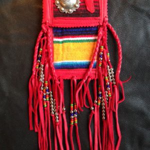 Long Distance Call cell phone bag of soft fringed Red Deerskin