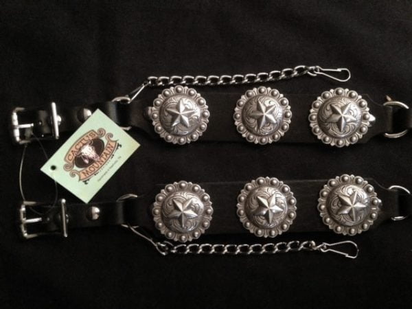 Marshall Dillan Leather Bootstraps with Multiple Conchos & Chains