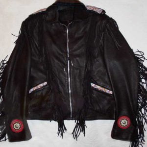 Hawk Cycle Mens Custom Beaded & Fringed Leather Motorcycle Jacket - Front