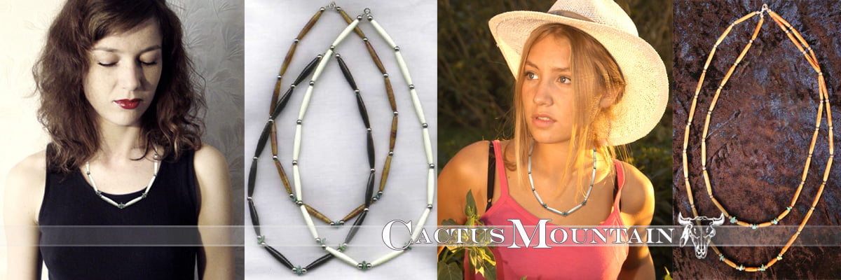 Necklaces with Cow Bone or, Buffalo Horn Pipe Beads & Gemstones