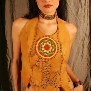 Nine Point Sun Women's Deerskin Studded & Beaded Leather Halter Top