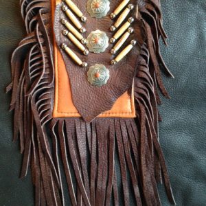 Pony Express cell phone case bag fringed brown deerskin conchos