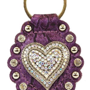 Heart on Purple Leather Rhinestone Bling Key Chain with Studs