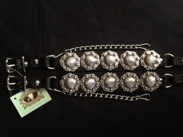 Roy Rogers Leather Bootstraps with Multiple Conchos & Clip Chains