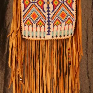 Rubicon Loom Beaded Fringed Pouch Bag with Native American Style