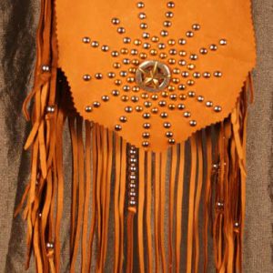 Shooting Star Beaded Fringed Pouch Bag with Studs & Star Concho