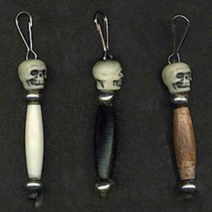 Skull Zipper Pulls with pipe beads, buffalo or Indian head nickels