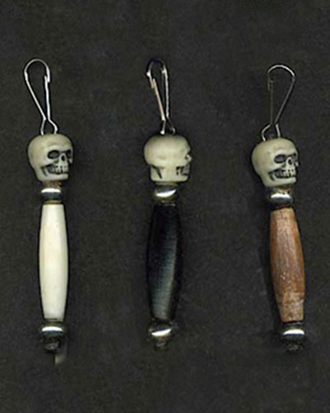 Skull Zipper Pulls with pipe beads, buffalo or Indian head nickels