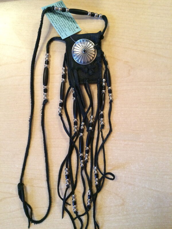 Starling Fringed and beaded Medicine Bag Deerskin & Onyx Concho