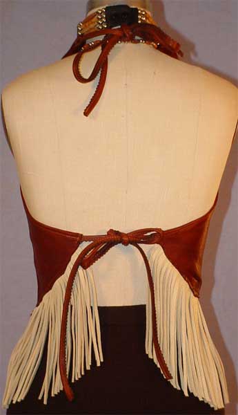 Tribal Matters Women's Deerskin Fringed & Beaded Leather Halter Top - Back