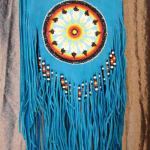 Twelve Feathers Fringed & Beaded Native American Shield Pouch Bag
