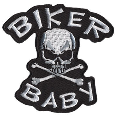 Biker Baby Skull & Bone Patch Embroidered biker patch heat seal backing
