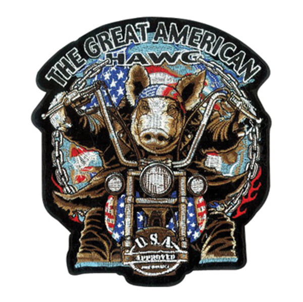 American Hawg Patch Embroidered biker patch heat seal backing