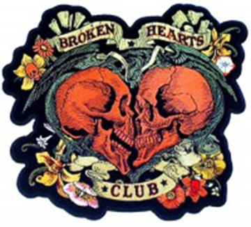 Broken Hearts Club Kissing Skulls biker patch heat seal backing