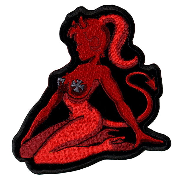 Devil Chick Patch Embroidered biker patch heat seal backing