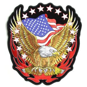 Eagle Flag and Stars Patch Embroidered biker patch heat seal backing