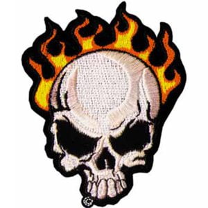 Flame Skull Patch Embroidered biker patch heat seal backing