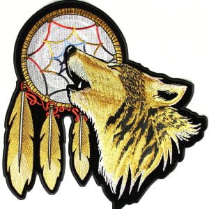 Howling Wolf Dreamcatcher Patch Embroidered biker patch heat seal backing