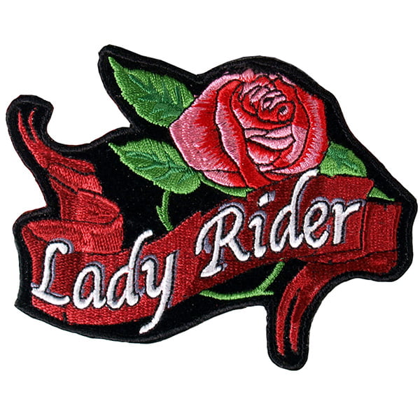 Lady Rider Rose Patch Embroidered biker patch heat seal backing