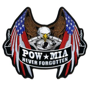 POW Flag Eagle Patch Embroidered biker patch heat seal backing
